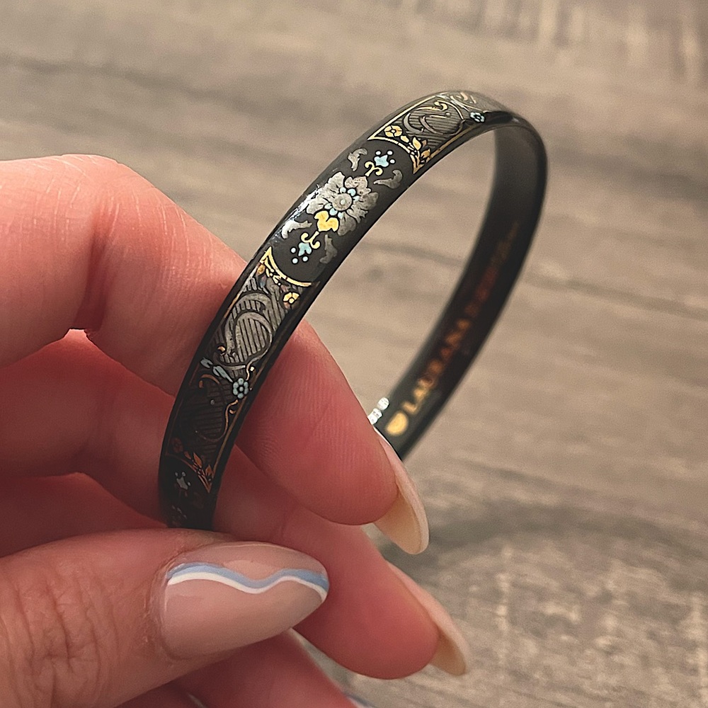 Vintage 1970’s Italy Laurana Hand Painted Enamel Bangle Bracelet